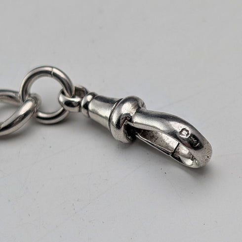 Circa 1900 British antique sterling silver super thick Albert chain 71g turtle charm fob